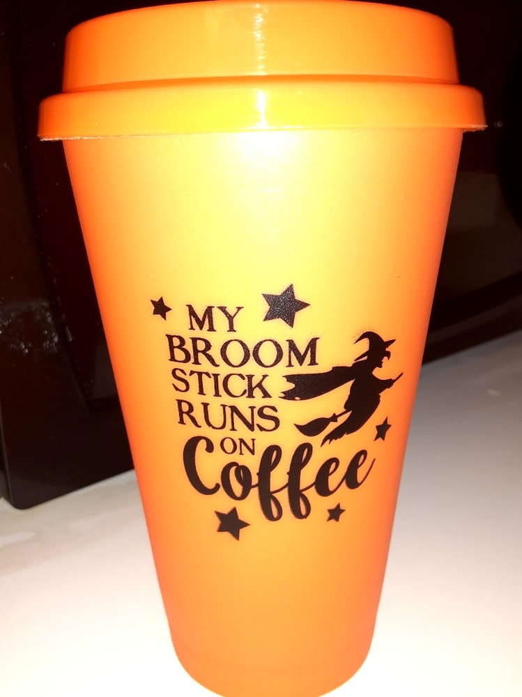 Orange drink glass Halloween with lid